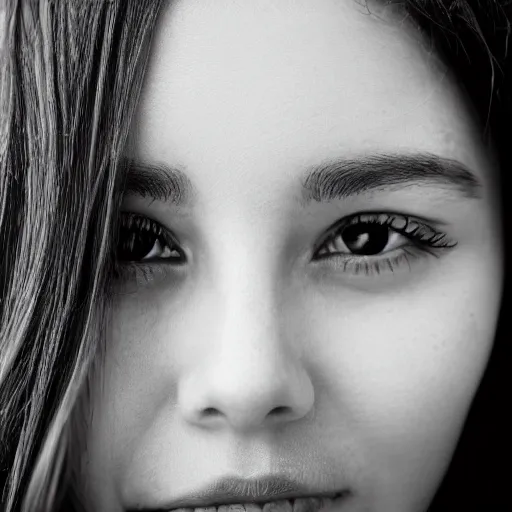 Prompt: closeup photo of a beautiful woman face, golden hour, 8 0 mm lens, bw photo