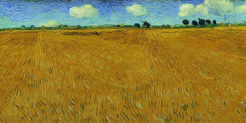 Prompt: painting of a wheat field, by vincent van gogh, real paint, oil painting