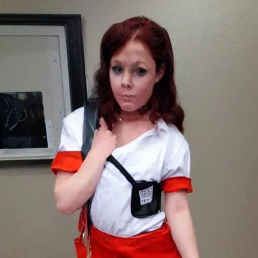 Prompt: cute chick dressed as an inmate