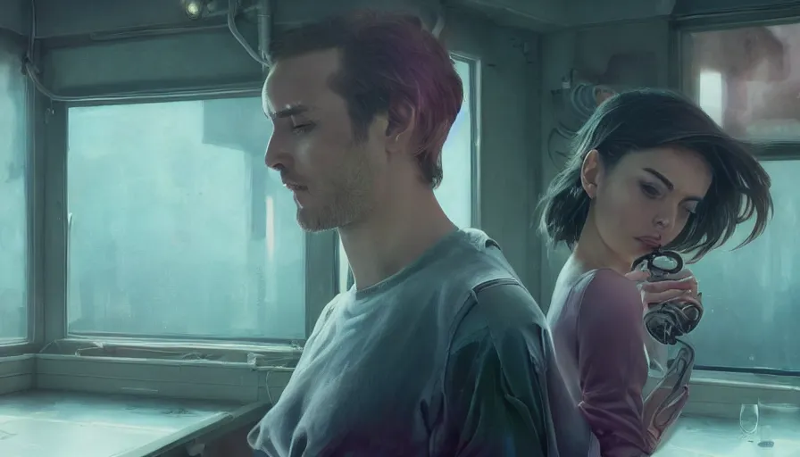 Image similar to intimacy, highly detailed surreal vfx portrait of a robot android, ana de armas, madison beer, stephen bliss, unreal engine, greg rutkowski, loish, rhads, beeple, makoto shinkai and lois van baarle, ilya kuvshinov, rossdraws, tom bagshaw, global illumination, detailed and intricate environment