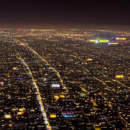 Image similar to Los Angeles blade runner, 8k, photorealistic, award winning aerial photo of the cyberpunk city