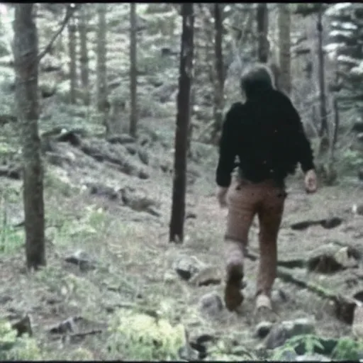 Image similar to A screen capture of found footage video left behind by a missing hiker in 1986