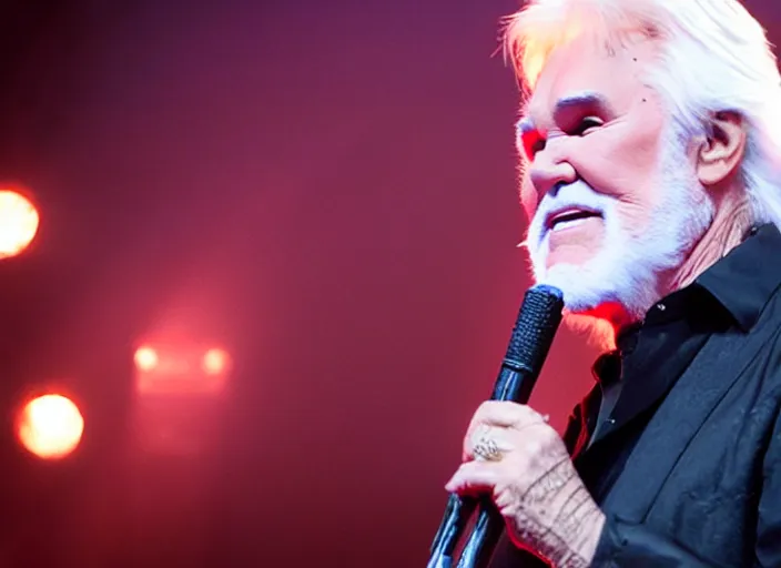 Image similar to publicity photo still of kenny rogers in cradle of filth playing live on stage, 8 k, live concert lighting, mid shot