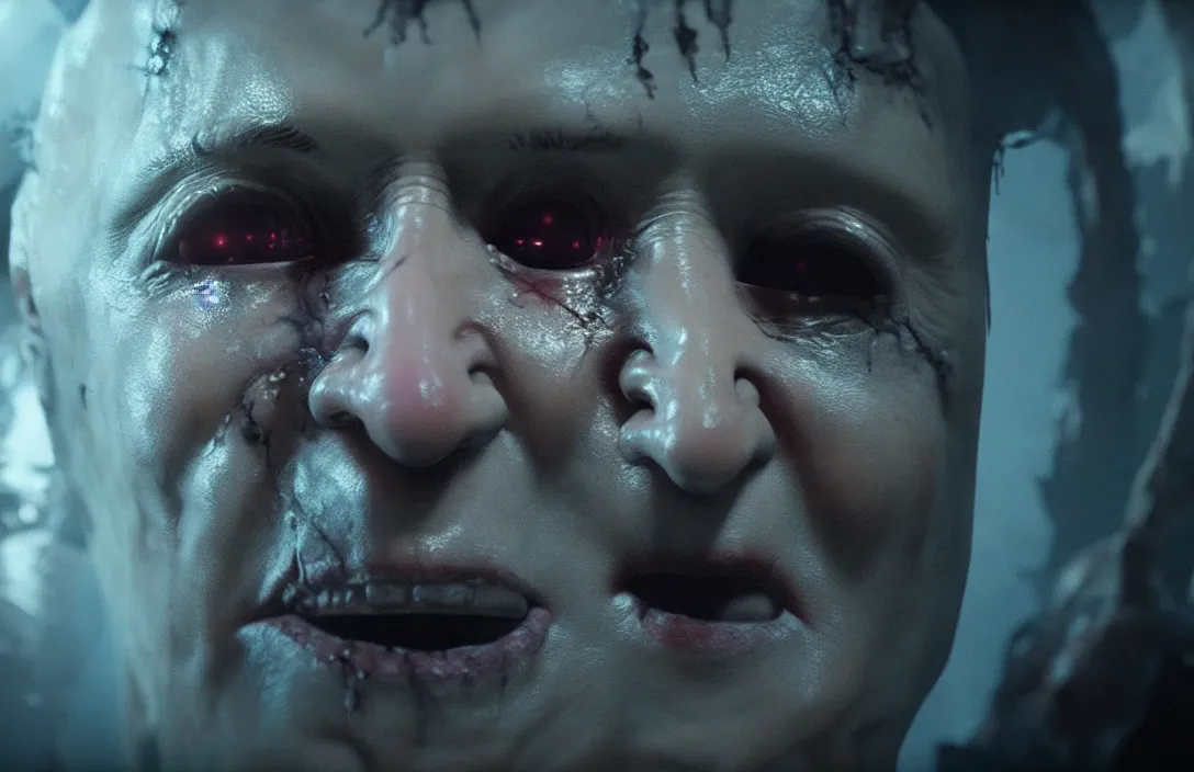 Prompt: cinematic trailer for 8 k pc game ray tracing arnold houdini octane horror game scary game. nightmare fuel. hyperrealism trending on artstation cgsociety wow post - processing. # horrorfilm