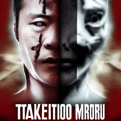 Image similar to ultra - photorealistic, new horror movie poster from takeshi miike, intricate details, sharp focus, perfect baroque like real project, symmetrical, perfect face and anatomy ultra - details.