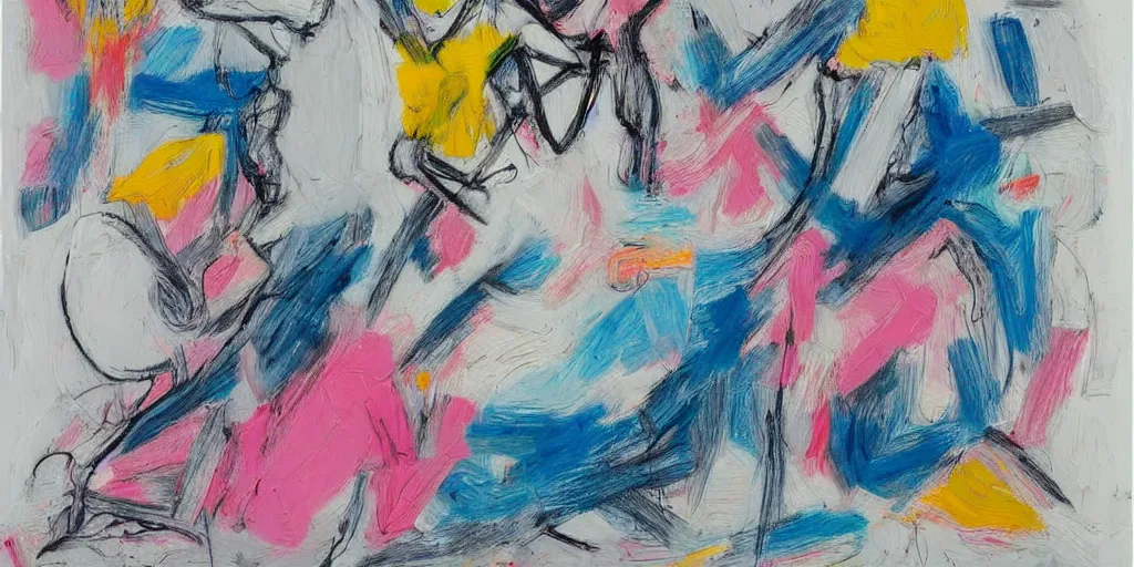 Prompt: abstract painting de kooning thin scribble on white canvas, blue and pink shift, martha jungwirth sketch, drawn by yves tanguy, oil on canvas, thick impasto