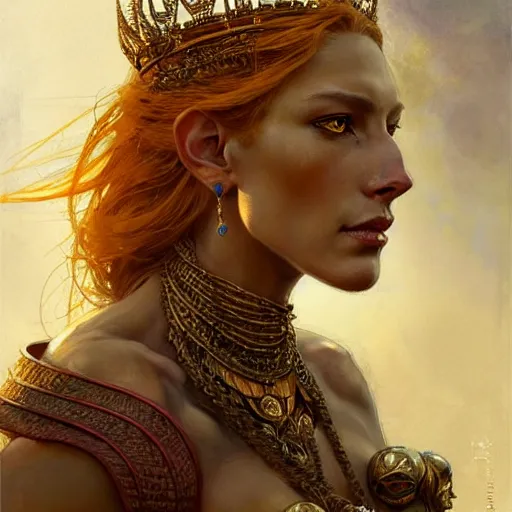 Prompt: highly detailed portrait of a majestic lioness queen in the form of a beautiful woman. d & d, art by gerald brom and ruan jia and carl larsson. trending on artstation, intricate details, energetic composition, golden ratio, concept art, illustration, elegant art