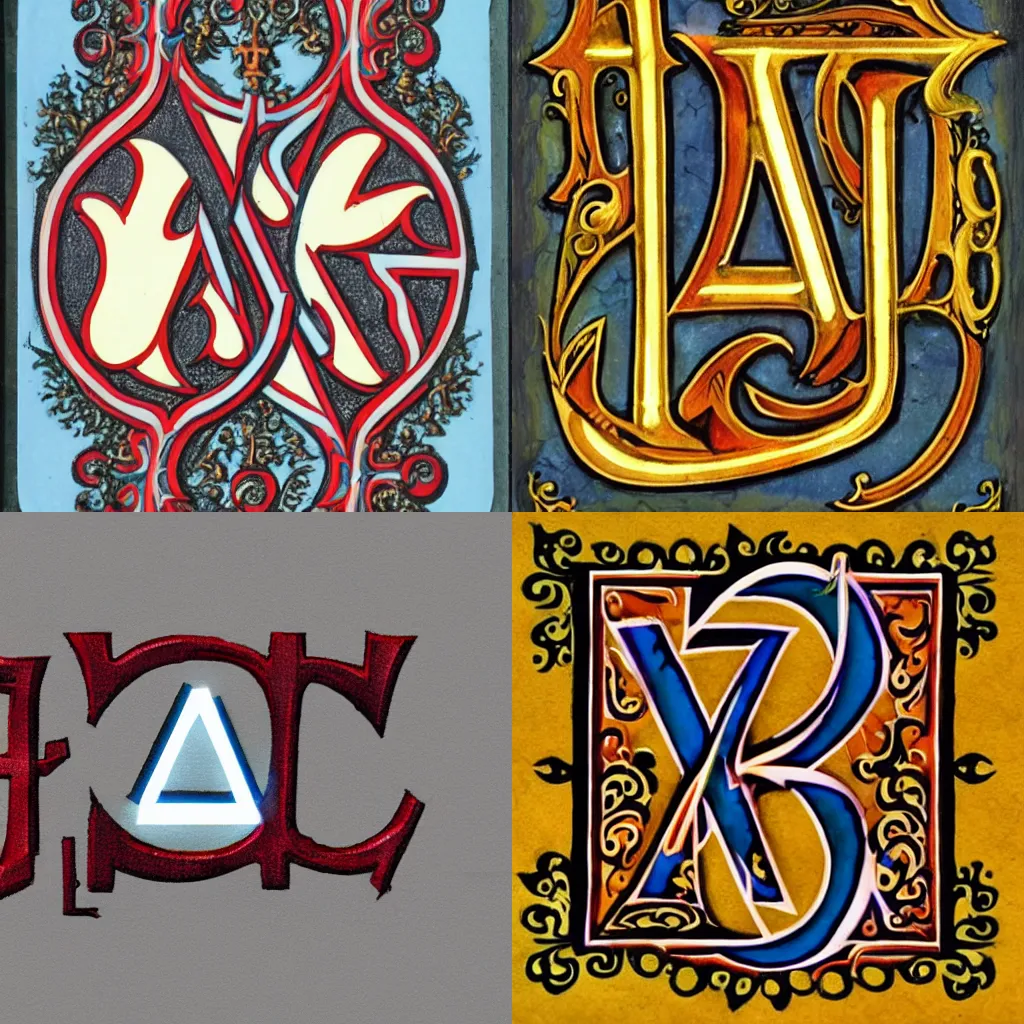 Prompt: illuminated letter A, font character A A A