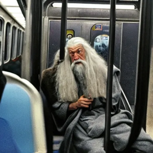 Prompt: gandalf riding the subway