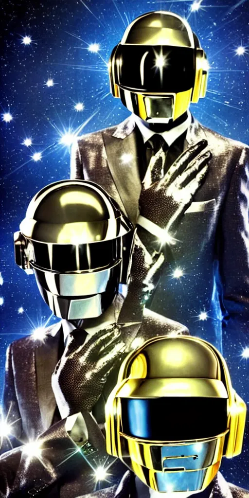 Prompt: Daft Punk above a spaceship