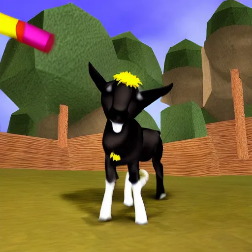 Image similar to a black goat in viva pinata, screenshot, xbox 3 6 0, 3 d