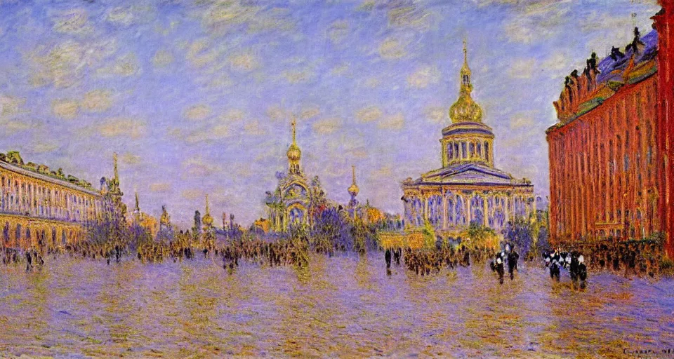 Prompt: landspace painting of a st. petersburg in russia by claude monet