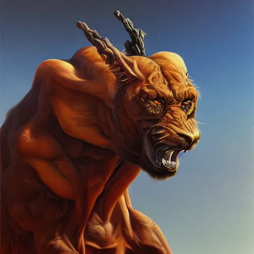 Image similar to artstation a wild beast, by Boris Vallejo, very detailed, , portrait, backlit