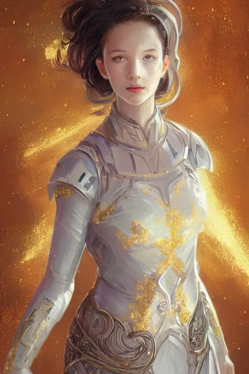 Image similar to portrait knights of Zodiac girl, white color reflected armor, in ruined Agora of Athens moon night and firefly and star sparkles, ssci-fi, fantasy, intricate, very very beautiful, elegant, golden light, highly detailed, digital painting, artstation, concept art, smooth, sharp focus, illustration, art by tian zi and WLOP and alphonse mucha