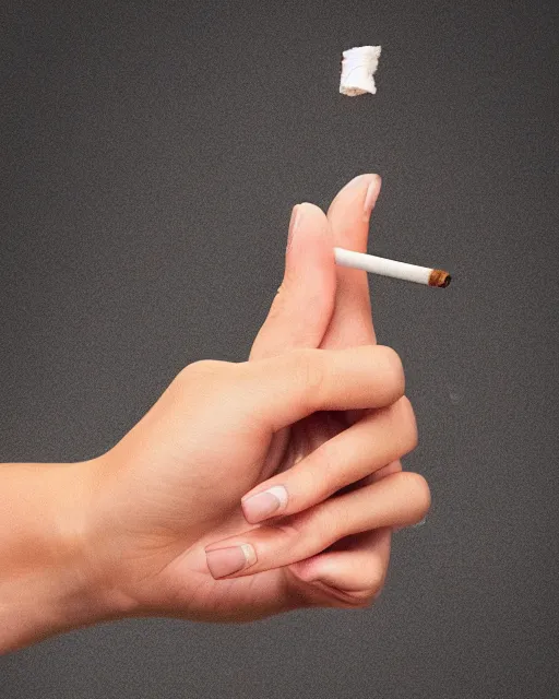 Image similar to you can see in the picture, acurate, real human female hand, holding a cigarette, from the elbow, up to the elbow , hand, elegant, only five fingers, separated, elegant, neat nails, realism, 8k,