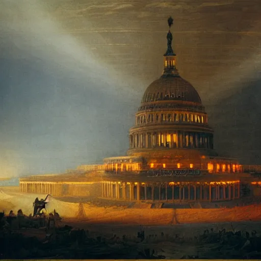 Image similar to congress in the style of john martin, epic, volumetric, painting