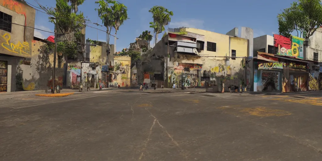 Image similar to zona 1 in guatemala city if it was a game like grand theft auto v first person view, with realistic visuals and award winning gameplay, graffitis