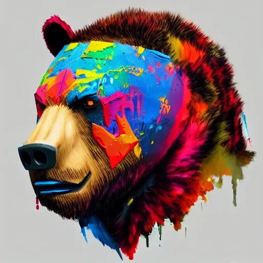 Image similar to a head and shoulder portrait of bear beast-man painted in the colorful and expressive style of Kotwdq, trending on Artstation 8k photorealistic