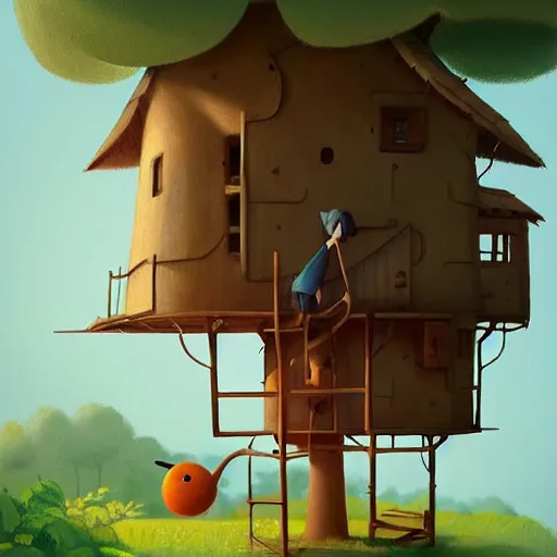 Image similar to Goro Fujita ilustration A tree house with an elevator outside, painting by Goro Fujita, sharp focus, highly detailed, ArtStation