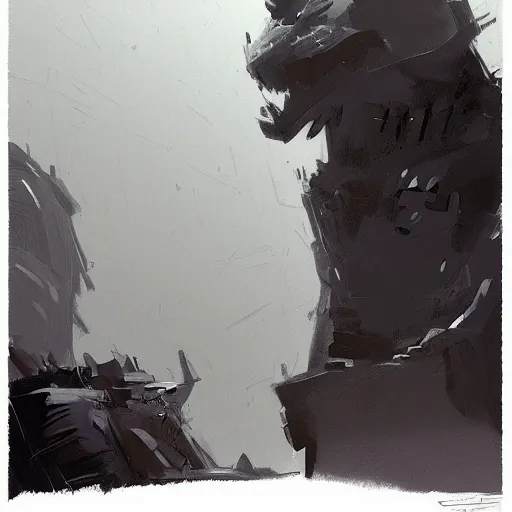 Image similar to close - up by martin deschambault, by ian mcque stormy, casual. a print of a large, black - clad figure of the king looming over a small, defenseless figure huddled at his feet. the king's face is hidden in shadow. menacing stance, large, sharp claws, dangerous & powerful creature.