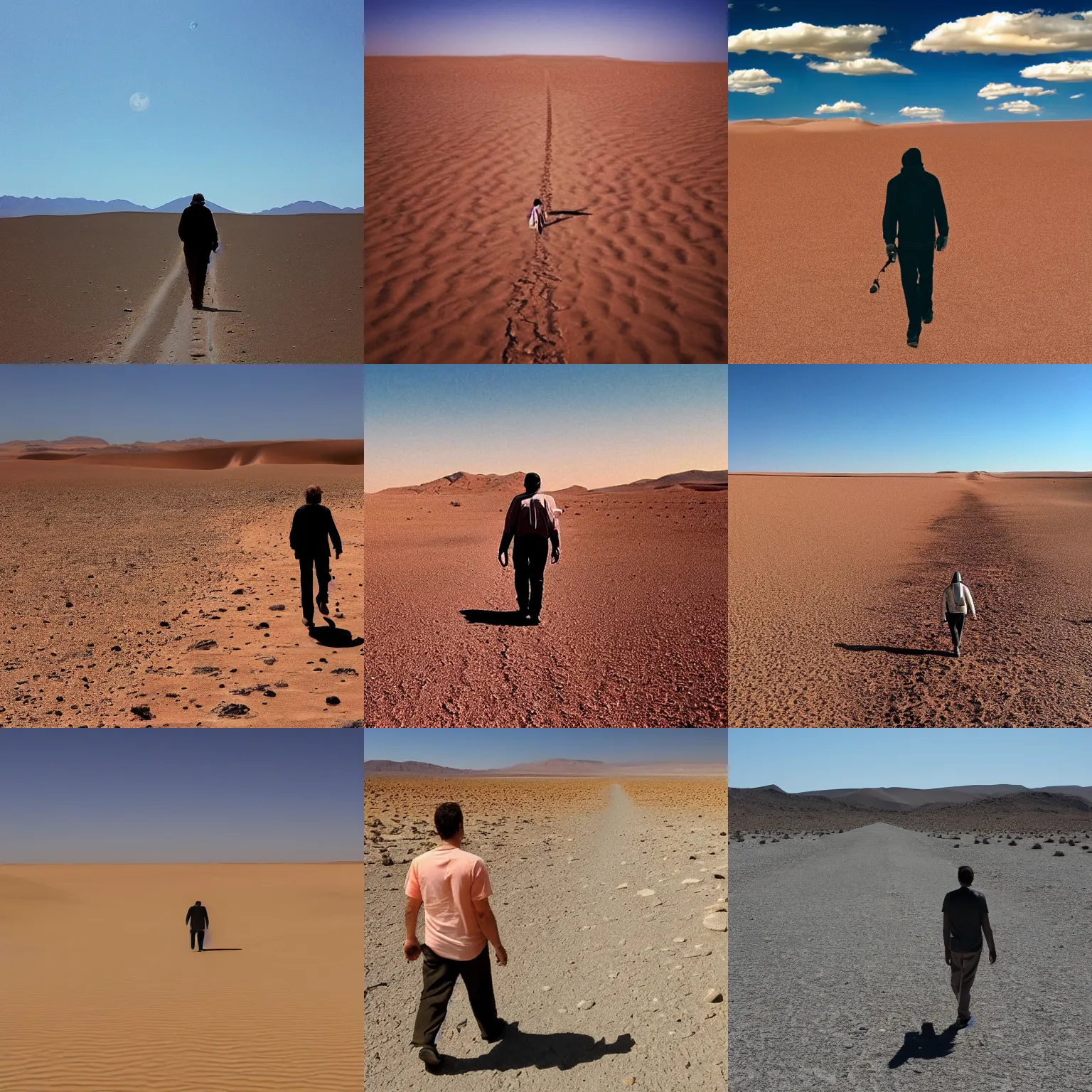 Prompt: walking alone across the desert of the universe