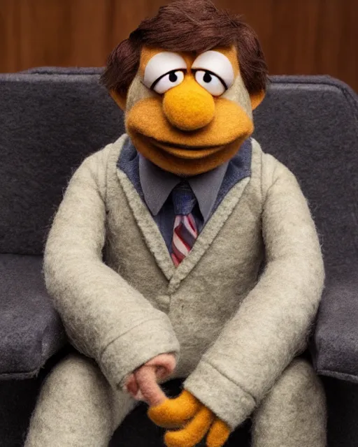 Image similar to jim halpert as a muppet. highly detailed felt. hyper real photo. 4 k.