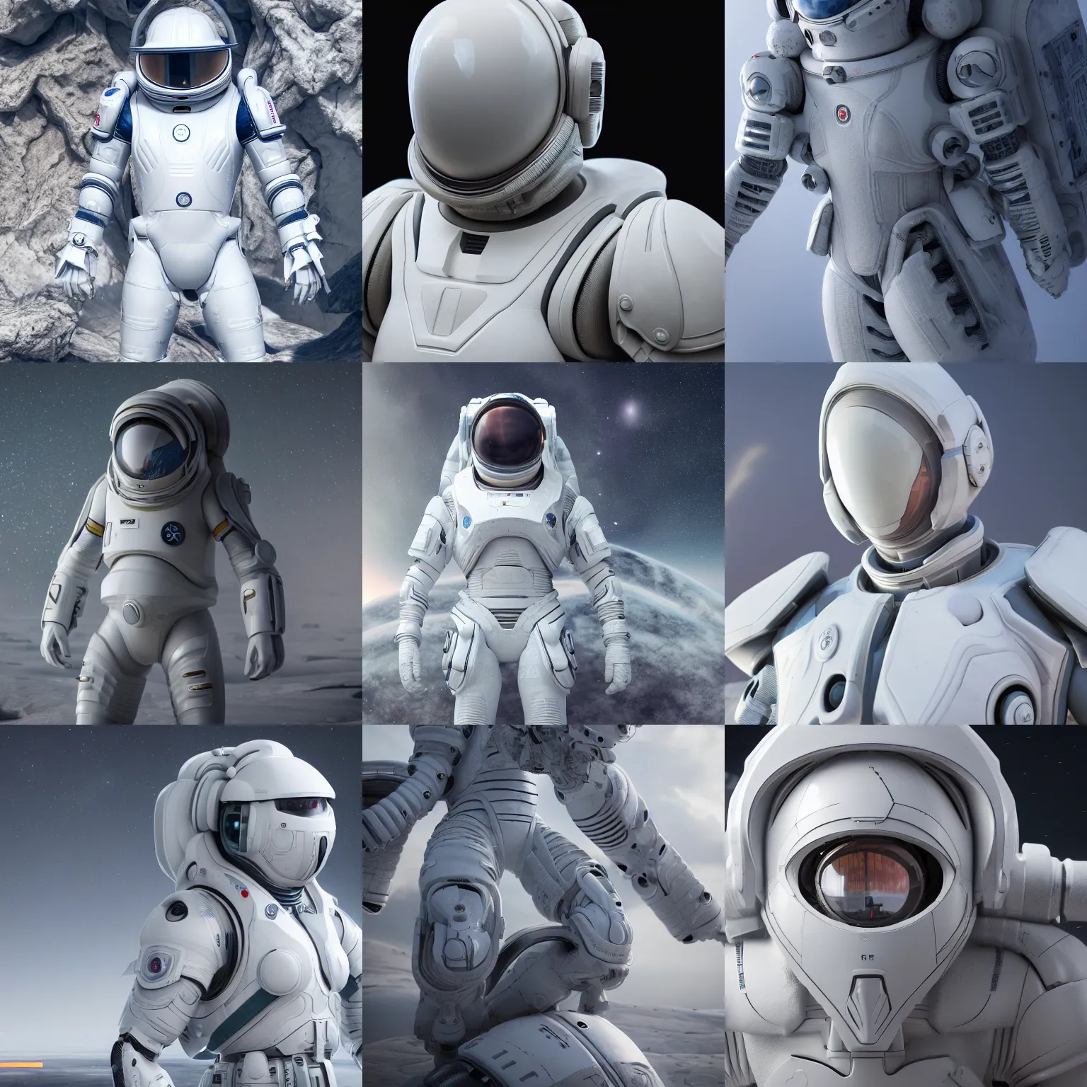 Prompt: photography of a white futuristic space builder suit armor, in an alien planet, ultra detail, high detail, 8 k, f / 2. 8, octane render