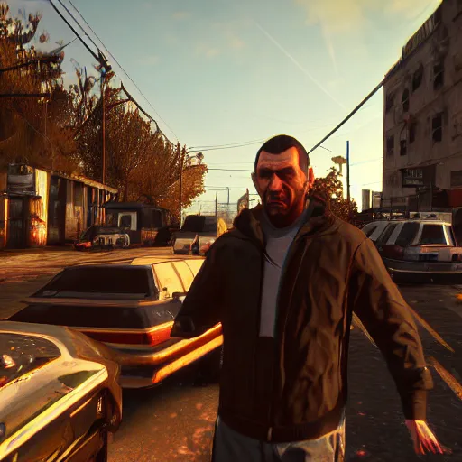 Image similar to ingame screenshot of niko bellic from gta 4 in dying light 2