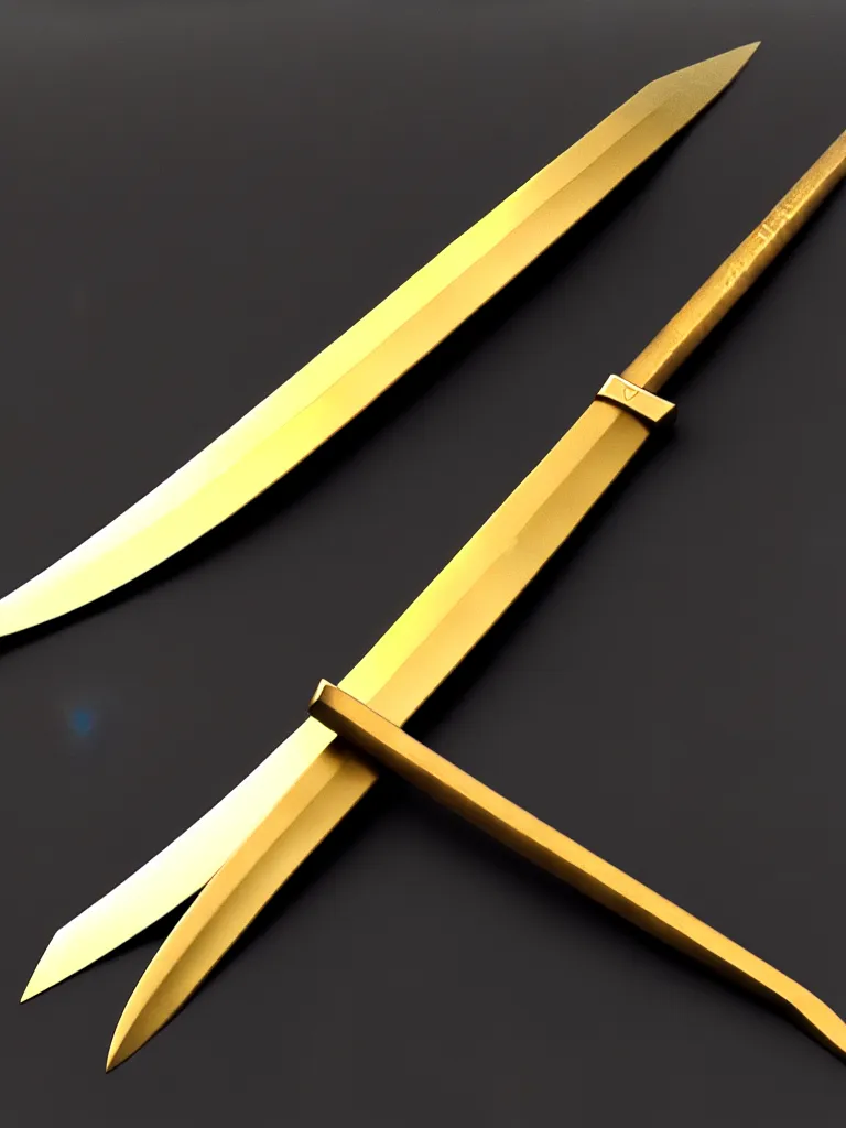 Prompt: long sword, proportional image, clean background, 3 d octane render, blade, sharp, gold, gems, cryptoblades