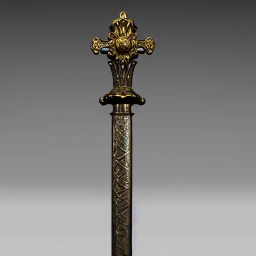 Image similar to renaissance sword sculpture, highly detailed, photorealistic portrait, bright studio setting, studio lighting, crisp quality and light reflections, unreal engine 5 quality render