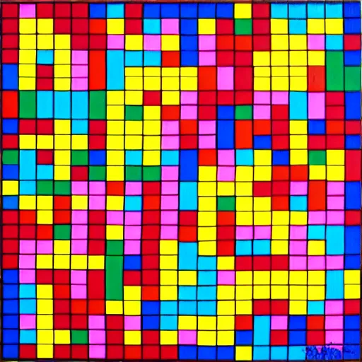 Prompt: an abstract picture a 64 coloured squares arranged in a 8x8 grid, ellsworth kelly, artstation