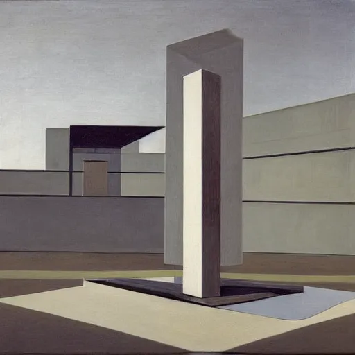 Prompt: a painting by giorgio de chirico and tadao ando of an abstract sculpture by the caretaker