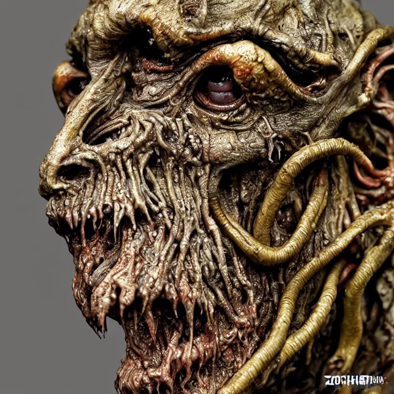 Prompt: photo taken of an epic intricate, ultra detailed, super realistic gritty, wet, lifelike sculpture of a nightmarish hellish alien ghoulish creature created by weta workshop, zoomed in shots, subsurface scattering, photorealistic, sharp focus, white wall coloured workshop, cold colour temperture, f 0. 4, face centred, golden ratio, golden hour