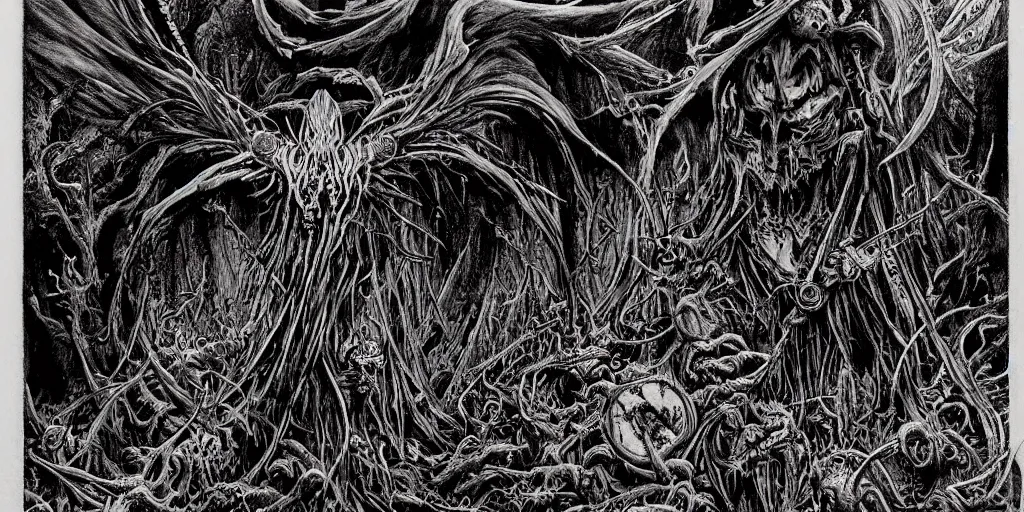 Prompt: Darkthrone themed drawing of unholy darkness black metal logo concept, intricate artwork by Christophe Szpajdel, H.R. Giger, Johnatan Wayshak, Zdizslaw Beksinski, Ayami Kojima, Amano, Karol Bak, Moebius, and Mark Brooks, Neo-Gothic, gothic, rich deep colors, art by Takato Yamamoto, masterpiece, face by Artgerm, very coherent artwork, cinematic, hyper realism, high detail, octane render, unreal engine, 8k, High contrast, golden ratio, trending on cgsociety