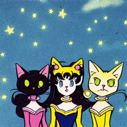 Prompt: photo, three cats from sailor moon