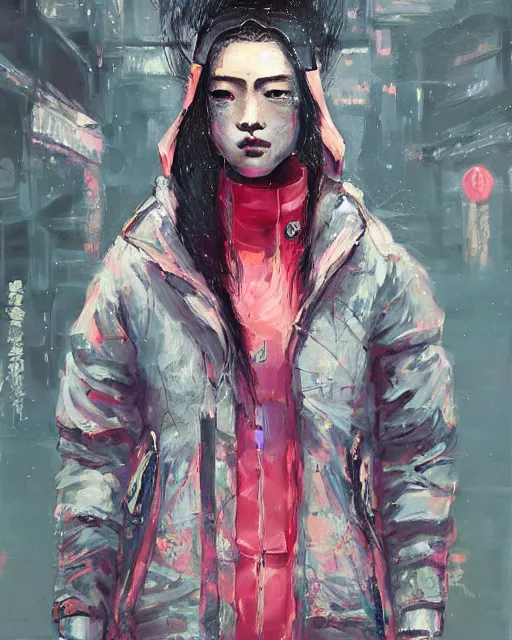 Prompt: detailed portrait asian girl operator girl cyberpunk futuristic neon reflective puffy coat, decorated with traditional japanese ornaments by ismail inceoglu dragan bibin hans thoma greg rutkowski alexandros pyromallis nekro rene margitte illustrated perfect face, fine details, realistic shaded, fine face, pretty face