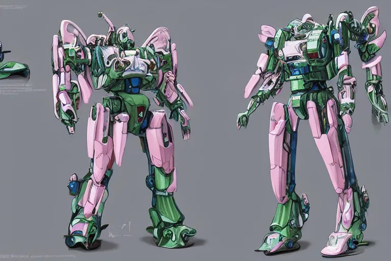 Prompt: amphibious waterlily mobile suit combat mecha whose top half is a nymphaea flower with petals being robotic limbs, detailed floral inlay, sci - fi weaponry, hyperdetailed, bandai box art, behance hd artstation, realistic # power armor # pistia # waterlily # mecha