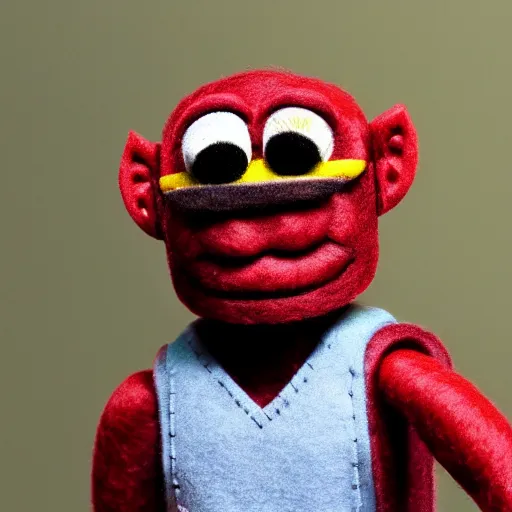 Prompt: omni - man as a muppet. highly detailed felt. hyper real photo. 4 k.