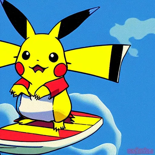 Prompt: pikachu surfing on the great wave