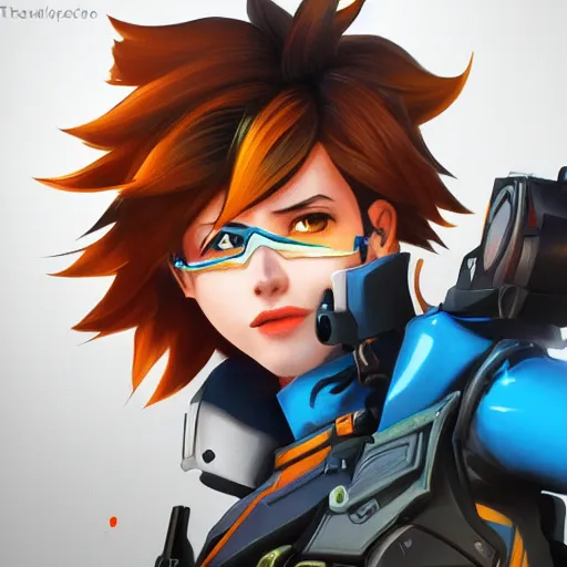 Prompt: portrait of tracer from overwatch, unreal engine 5, trending on art station