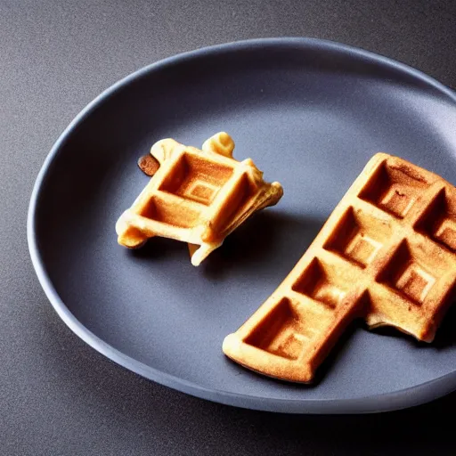 Image similar to deconstructed waffle, michelin star, minimalist, delicious, sophisticated,