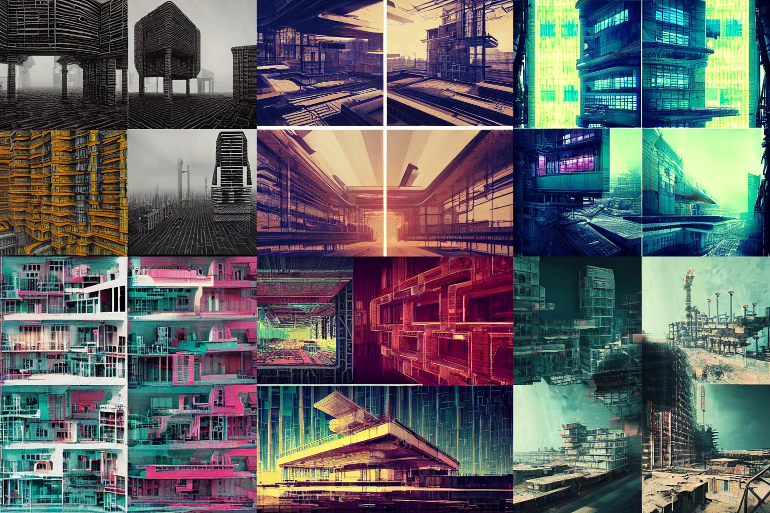 Prompt: collage of dystopian architecture by atelier olschinsky