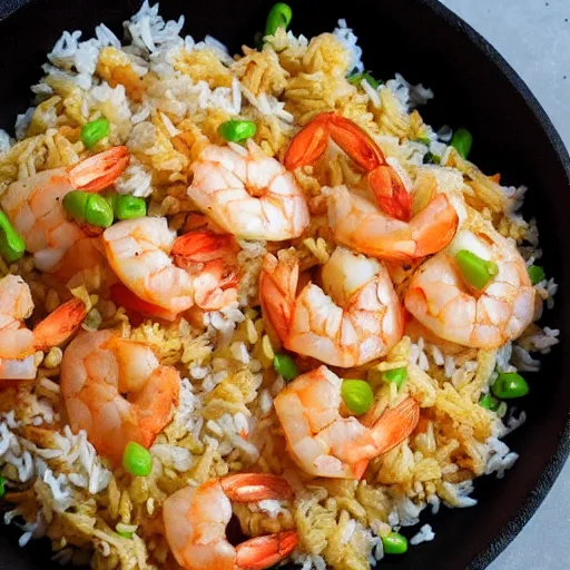 Prompt: a shrimp frying rice