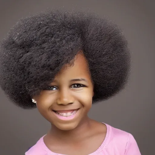 Image similar to a african, american girl with round afro