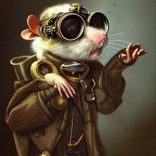 Image similar to a rat with steampunk googles, by Guillaume Seignac