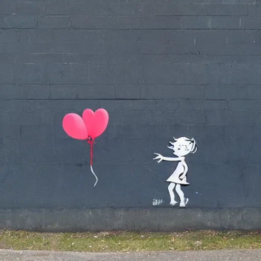 Image similar to girl with balloon by banksy cursed version realistic