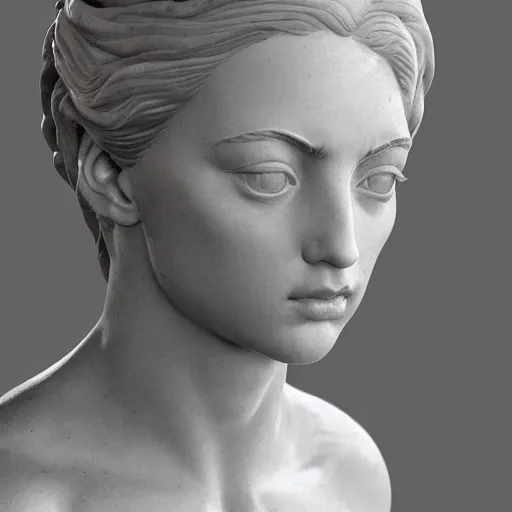 Image similar to a marble bust of actress Ana de Armas, made of Carrara marble, extremely detailed, 8K render, unreal engine, octane render, intricate, CGI, cgsociety, photograph, single subject, medium shot, shallow depth of field, by Gian Lorenzo Bernini