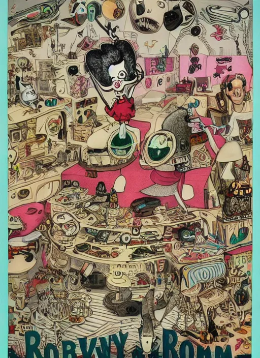 Image similar to artwork by gary baseman, robert williams and robert crumb