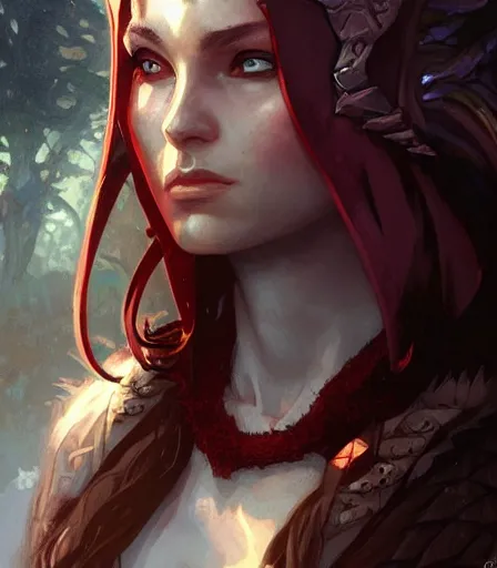 Prompt: Attractive Tiefling Druid, armored, dungeons and dragons portrait, highly detailed, digital painting, artstation, concept art, sharp focus, illustration, art by artgerm and greg rutkowski and alphonse mucha