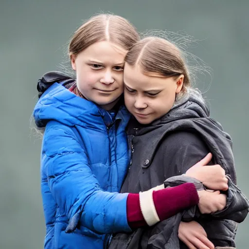 Image similar to greta thunberg cuddling a coal fired power station